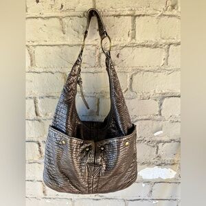 Gold & Bronze Metallic Faux Leather Studded Bucket Handbag Purse